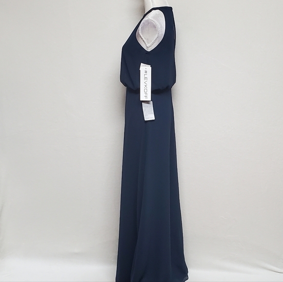 BLOOMINGDALE'S Levkoff 7081 Navy Blue Chiffon Sleeveless Halter Maxi Dress 6 - Picture 5 of 10